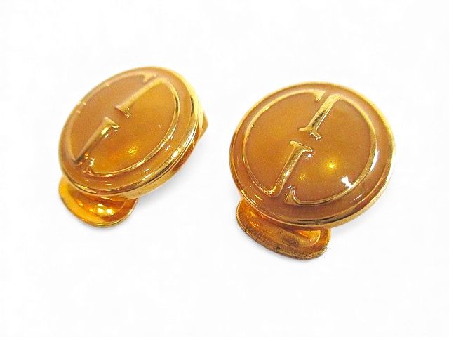 Gucci Earrings YGP Enamel Round Shape Accessories GG Logo Clip Type Earrings