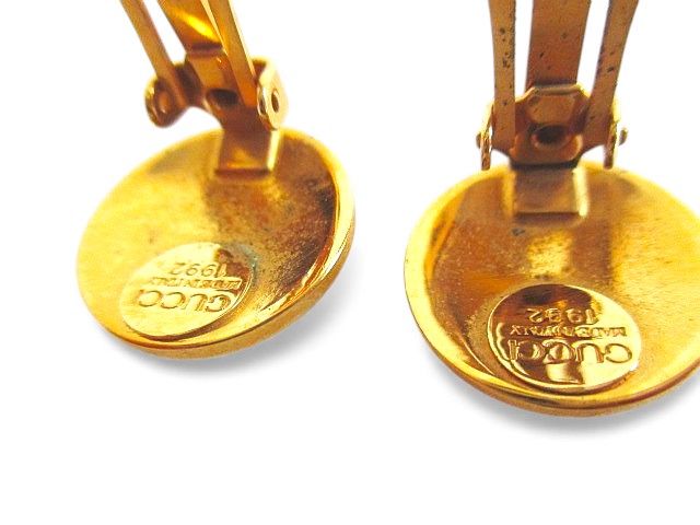 Gucci Earrings YGP Enamel Round Shape Accessories GG Logo Clip Type Earrings