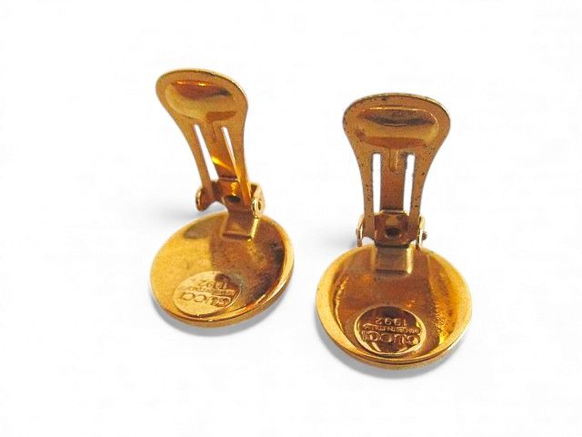 Gucci Earrings YGP Enamel Round Shape Accessories GG Logo Clip Type Earrings