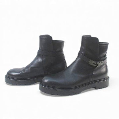 Hermes Jeff Kelly Buckle Ankle Boots 41 Black Leather Made In Italy