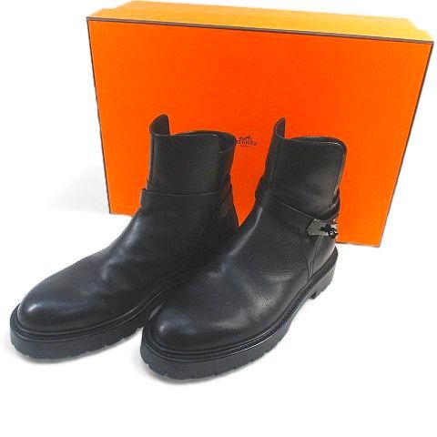 Hermes Jeff Kelly Buckle Ankle Boots 41 Black Leather Made In Italy