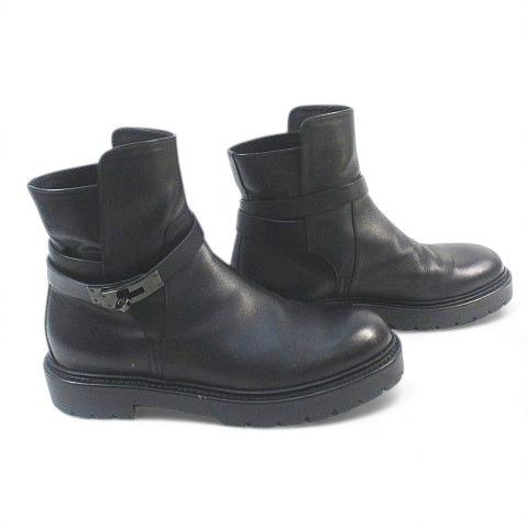 Hermes Jeff Kelly Buckle Ankle Boots 41 Black Leather Made In Italy