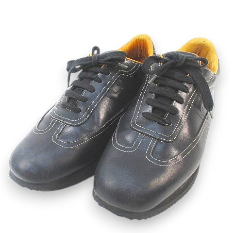 Hermes Low Cut Sneakers H Stitching 42.5 Black Leather Made In Italy Quick