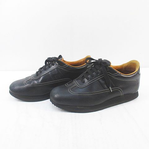 Hermes Low Cut Sneakers H Stitching 42.5 Black Leather Made In Italy Quick