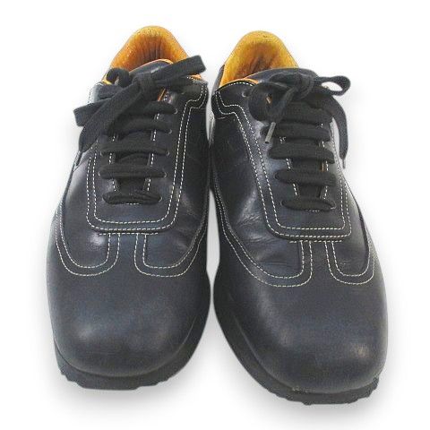 Hermes Low Cut Sneakers H Stitching 42.5 Black Leather Made In Italy Quick