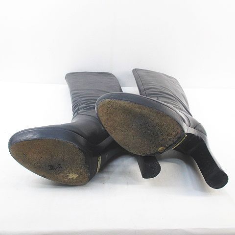 Gucci Long Boots High Heel Gold Hardware 38 Black Leather Made In Italy