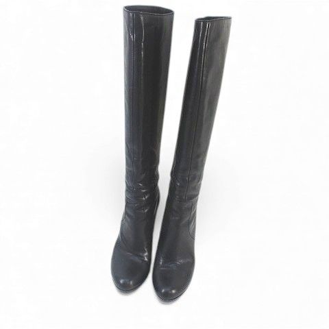 Gucci Long Boots High Heel Gold Hardware 38 Black Leather Made In Italy