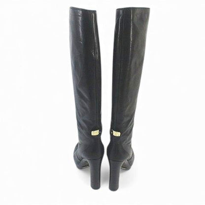 Gucci Long Boots High Heel Gold Hardware 38 Black Leather Made In Italy