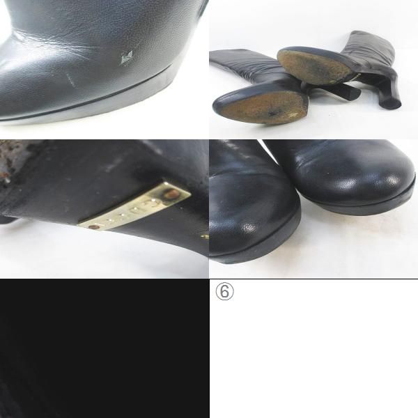 Gucci Long Boots High Heel Gold Hardware 38 Black Leather Made In Italy