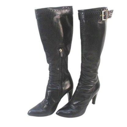 Louis Vuitton Long Boots Belt Design Gold Hardware Stitching 38.5 Black Leather