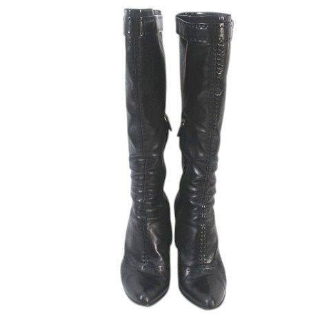 Louis Vuitton Long Boots Belt Design Gold Hardware Stitching 38.5 Black Leather