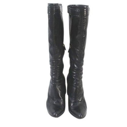 Louis Vuitton Long Boots Belt Design Gold Hardware Stitching 38.5 Black Leather