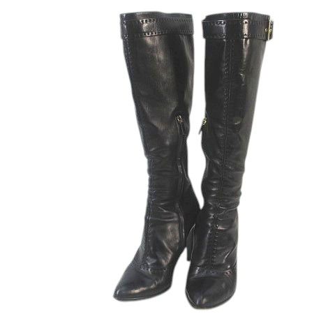 Louis Vuitton Long Boots Belt Design Gold Hardware Stitching 38.5 Black Leather