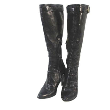 Louis Vuitton Long Boots Belt Design Gold Hardware Stitching 38.5 Black Leather