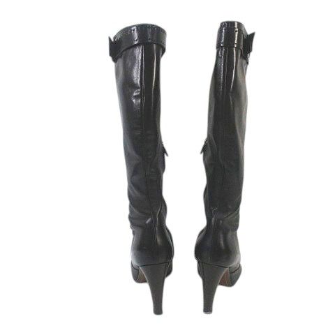 Louis Vuitton Long Boots Belt Design Gold Hardware Stitching 38.5 Black Leather