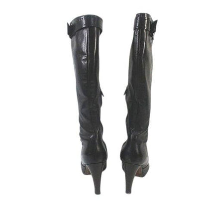 Louis Vuitton Long Boots Belt Design Gold Hardware Stitching 38.5 Black Leather