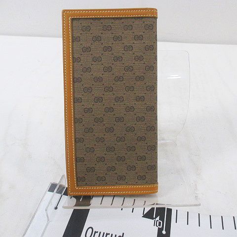 Gucci Old Gucci Long Wallet Card Case Billfold GG Micro Brown Canvas Leather