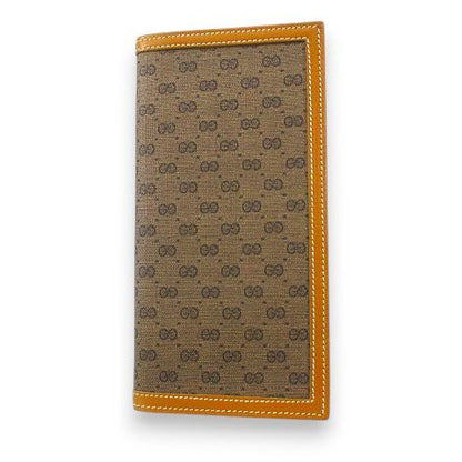 Gucci Old Gucci Long Wallet Card Case Billfold GG Micro Brown Canvas Leather