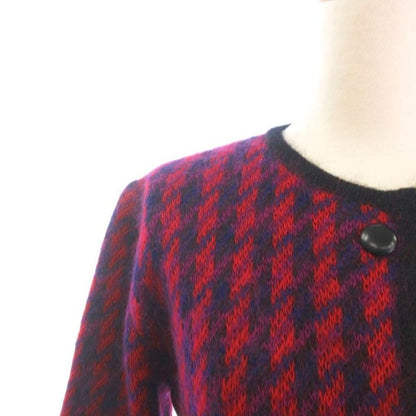 Christian DIOR Pret-a-porter Knit Cardigan Long Sleeves Check Wool Purple