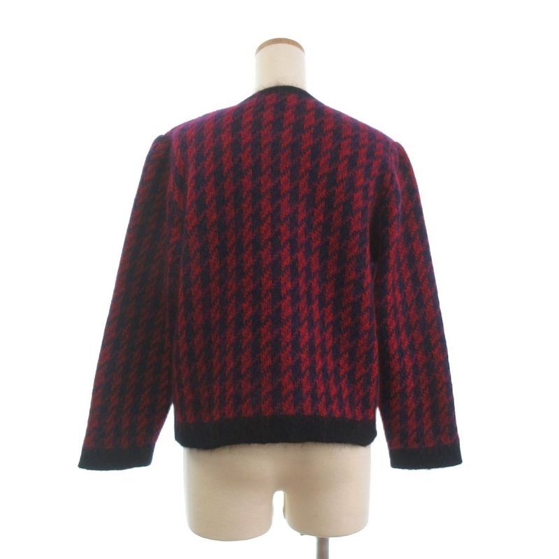 Christian DIOR Pret-a-porter Knit Cardigan Long Sleeves Check Wool Purple