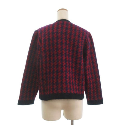 Christian DIOR Pret-a-porter Knit Cardigan Long Sleeves Check Wool Purple