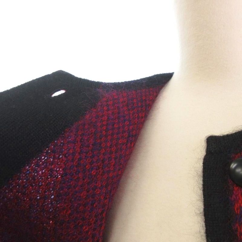 Christian DIOR Pret-a-porter Knit Cardigan Long Sleeves Check Wool Purple