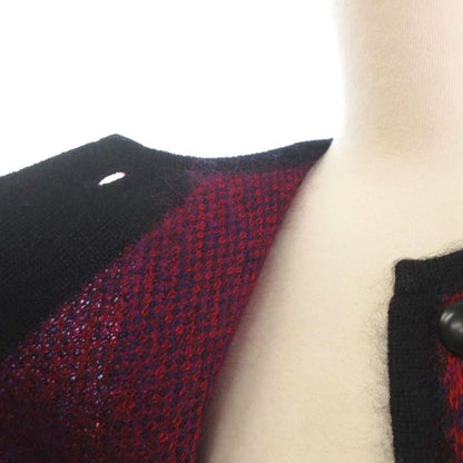Christian DIOR Pret-a-porter Knit Cardigan Long Sleeves Check Wool Purple