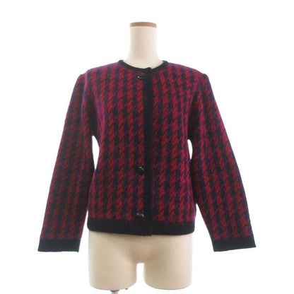 Christian DIOR Pret-a-porter Knit Cardigan Long Sleeves Check Wool Purple