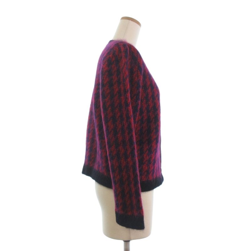 Christian DIOR Pret-a-porter Knit Cardigan Long Sleeves Check Wool Purple