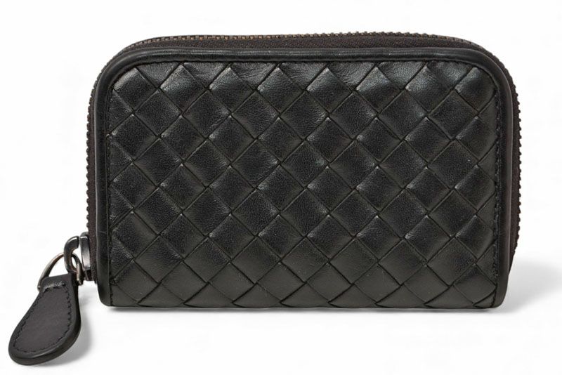 Bottega Veneta Coin Case Bottega Veneta Mini Wallet Intrecciato Leather Black