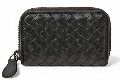 Bottega Veneta Coin Case Bottega Veneta Mini Wallet Intrecciato Leather Black