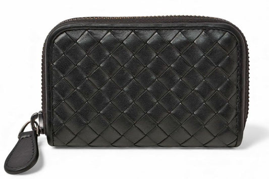 Bottega Veneta Coin Case Bottega Veneta Mini Wallet Intrecciato Leather Black