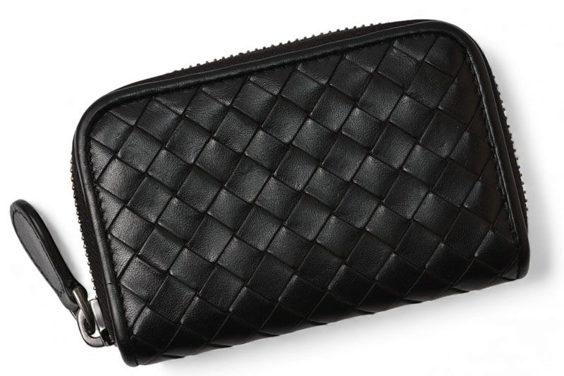 Bottega Veneta Coin Case Bottega Veneta Mini Wallet Intrecciato Leather Black
