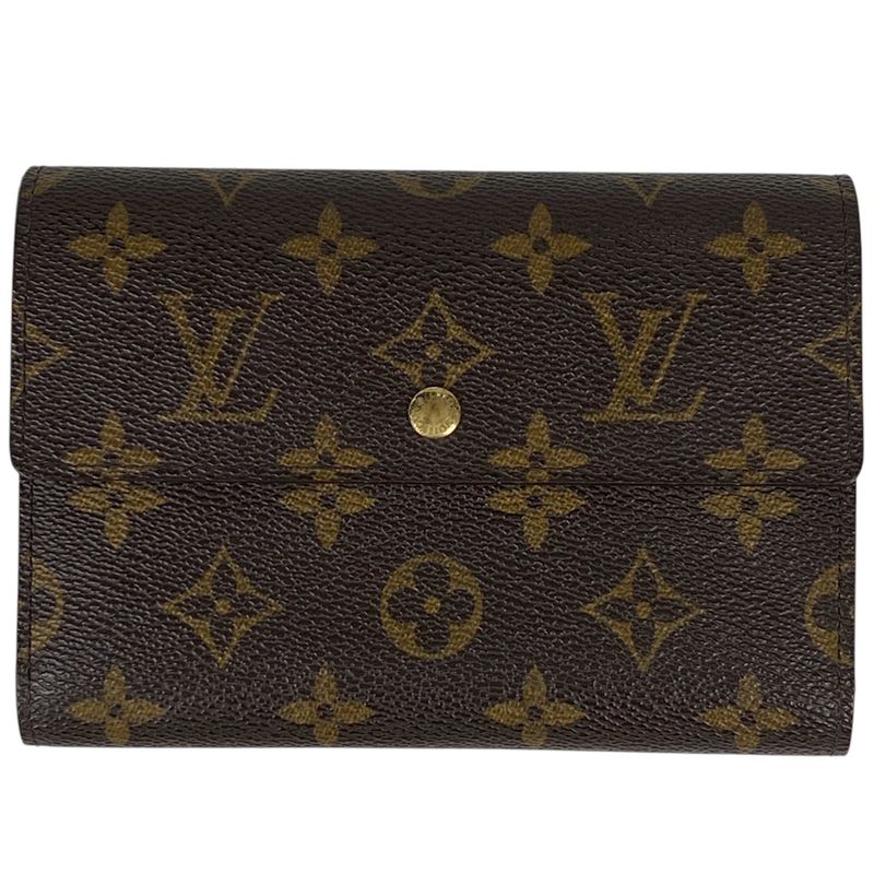 Louis Vuitton Porte Trésor Etui Papier Billfold Trifold Wallet Monogram Brown