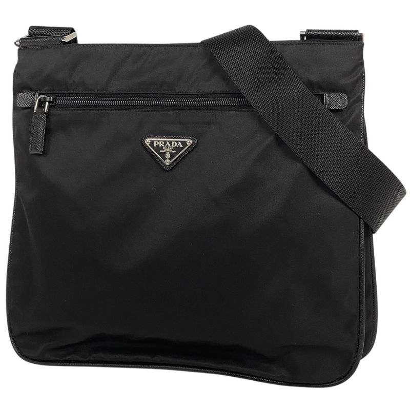 Prada Logo Plate Shoulder Bag Crossbody Shoulder Bag Tessuto Nylon Nero (black)