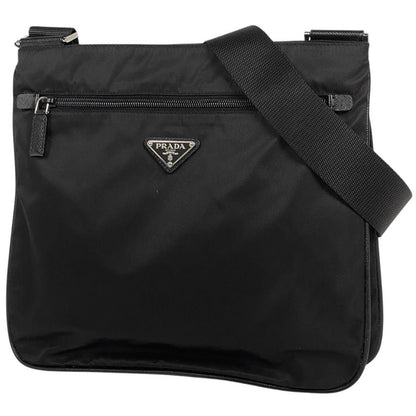 Prada Logo Plate Shoulder Bag Crossbody Shoulder Bag Tessuto Nylon Nero (black)
