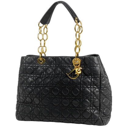 Christian DIOR Cannage Chain Tote Shoulder Bag Tote Leather Black Women