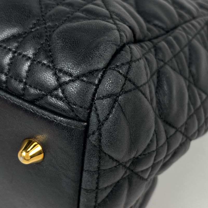 Christian DIOR Cannage Chain Tote Shoulder Bag Tote Leather Black Women