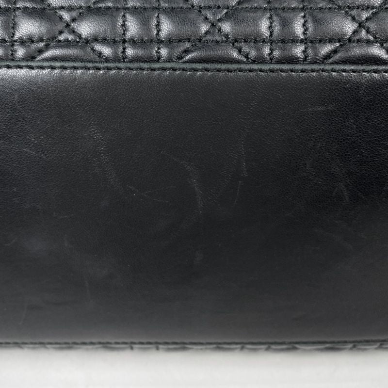 Christian DIOR Cannage Chain Tote Shoulder Bag Tote Leather Black Women