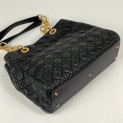 Christian DIOR Cannage Chain Tote Shoulder Bag Tote Leather Black Women