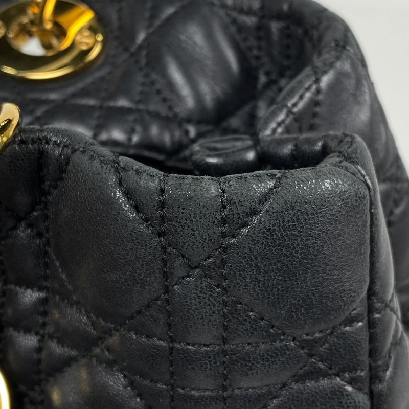 Christian DIOR Cannage Chain Tote Shoulder Bag Tote Leather Black Women