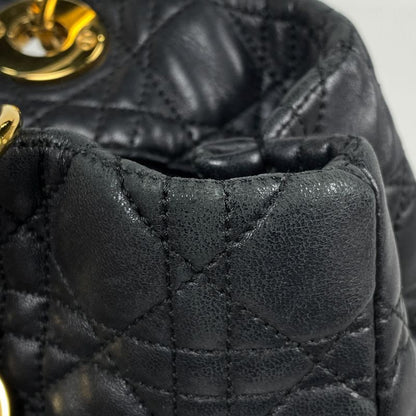 Christian DIOR Cannage Chain Tote Shoulder Bag Tote Leather Black Women