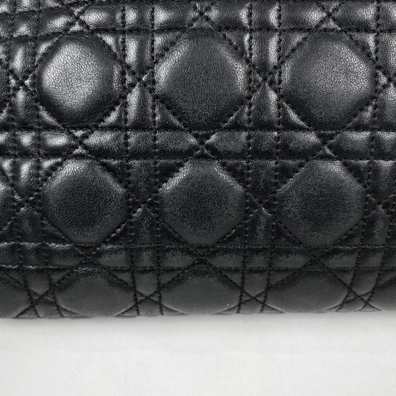 Christian DIOR Cannage Chain Tote Shoulder Bag Tote Leather Black Women