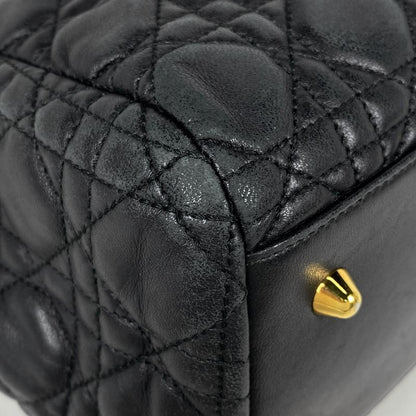 Christian DIOR Cannage Chain Tote Shoulder Bag Tote Leather Black Women