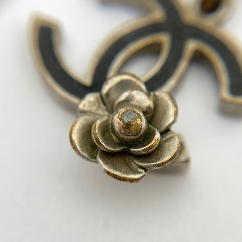 Chanel Coco Mark Necklace Camellia Necklace Silver Plated Silver Black Ladies