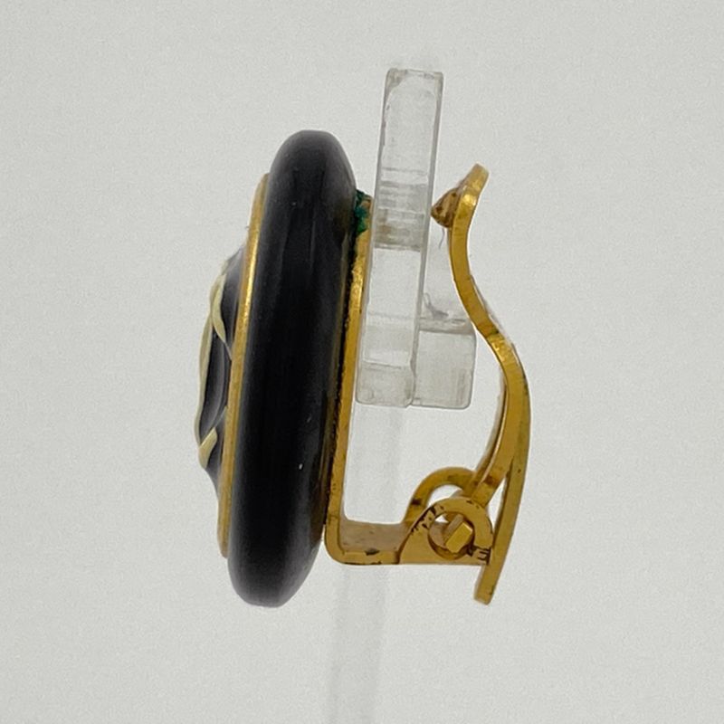Chanel Coco Mark Round Earrings Round Shape Earrings GP Plastic Gold Black