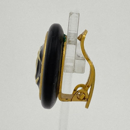 Chanel Coco Mark Round Earrings Round Shape Earrings GP Plastic Gold Black