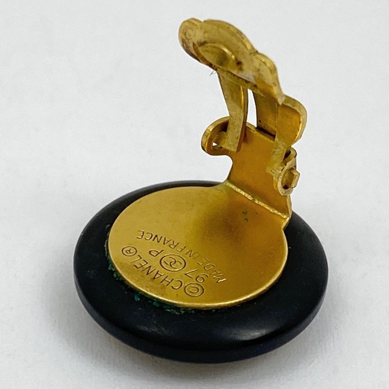 Chanel Coco Mark Round Earrings Round Shape Earrings GP Plastic Gold Black