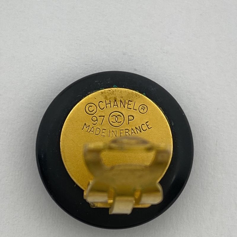 Chanel Coco Mark Round Earrings Round Shape Earrings GP Plastic Gold Black