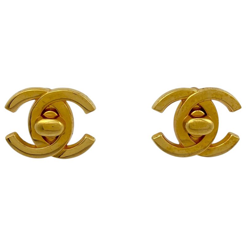 Chanel Coco Mark Earrings Turnlock Earrings GP Gold Ladies